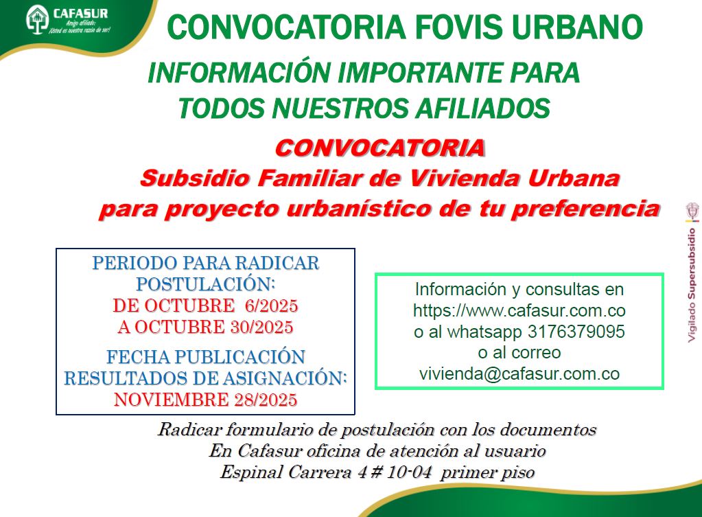CONVOCATORIA SUBSIDIO DE VIVIENDA 2025