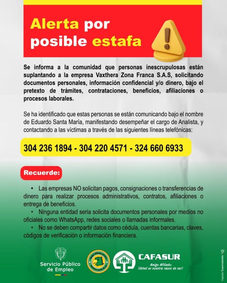 Alerta de posible estafa