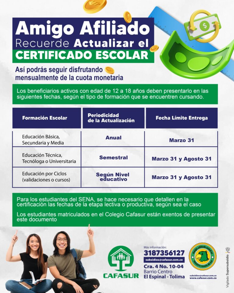 Recuerda actualizar el certificado escolar
